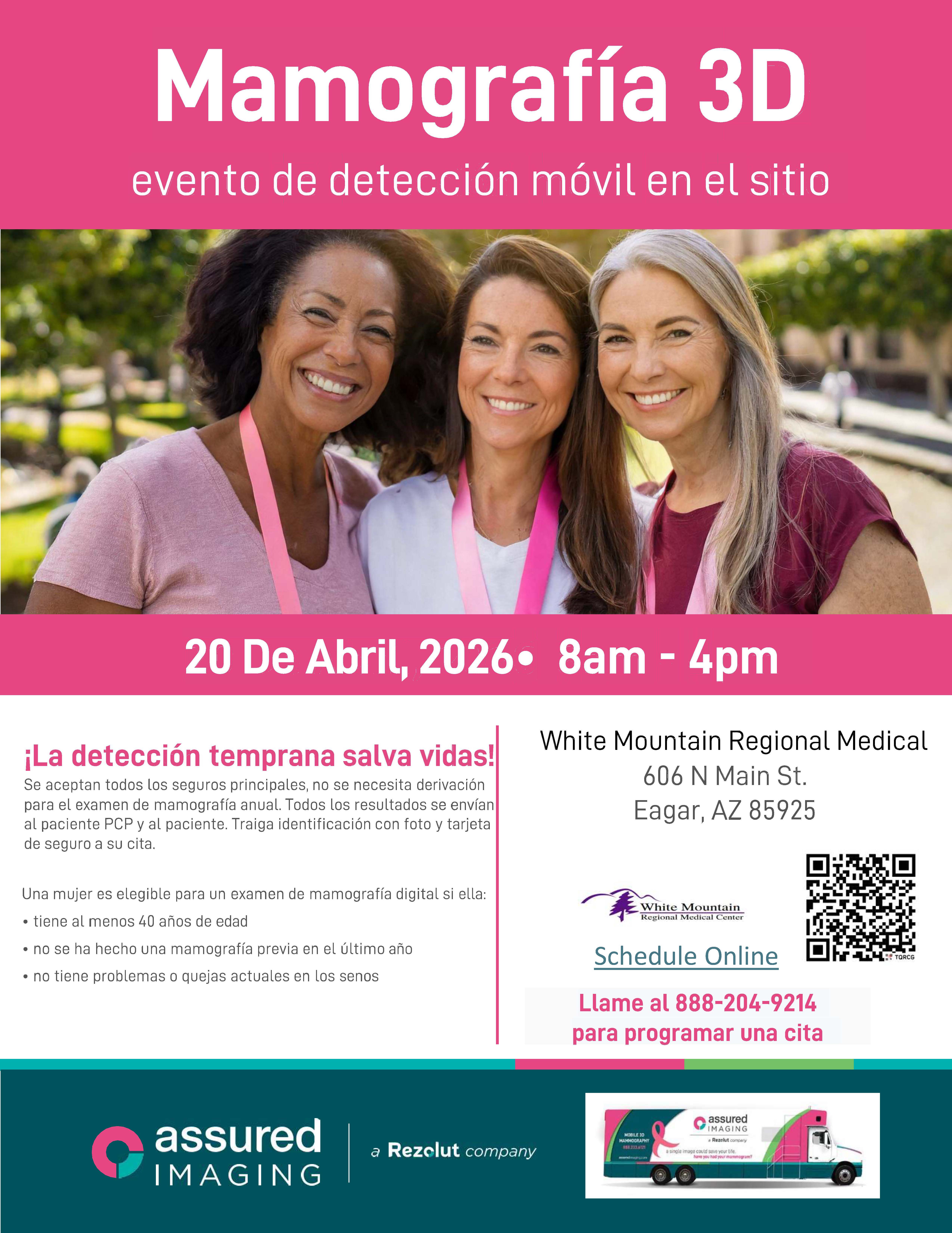 mammogram flyer in spanish for the event being hosted at the WMRMC- RHC on apirl 20th, 2026
